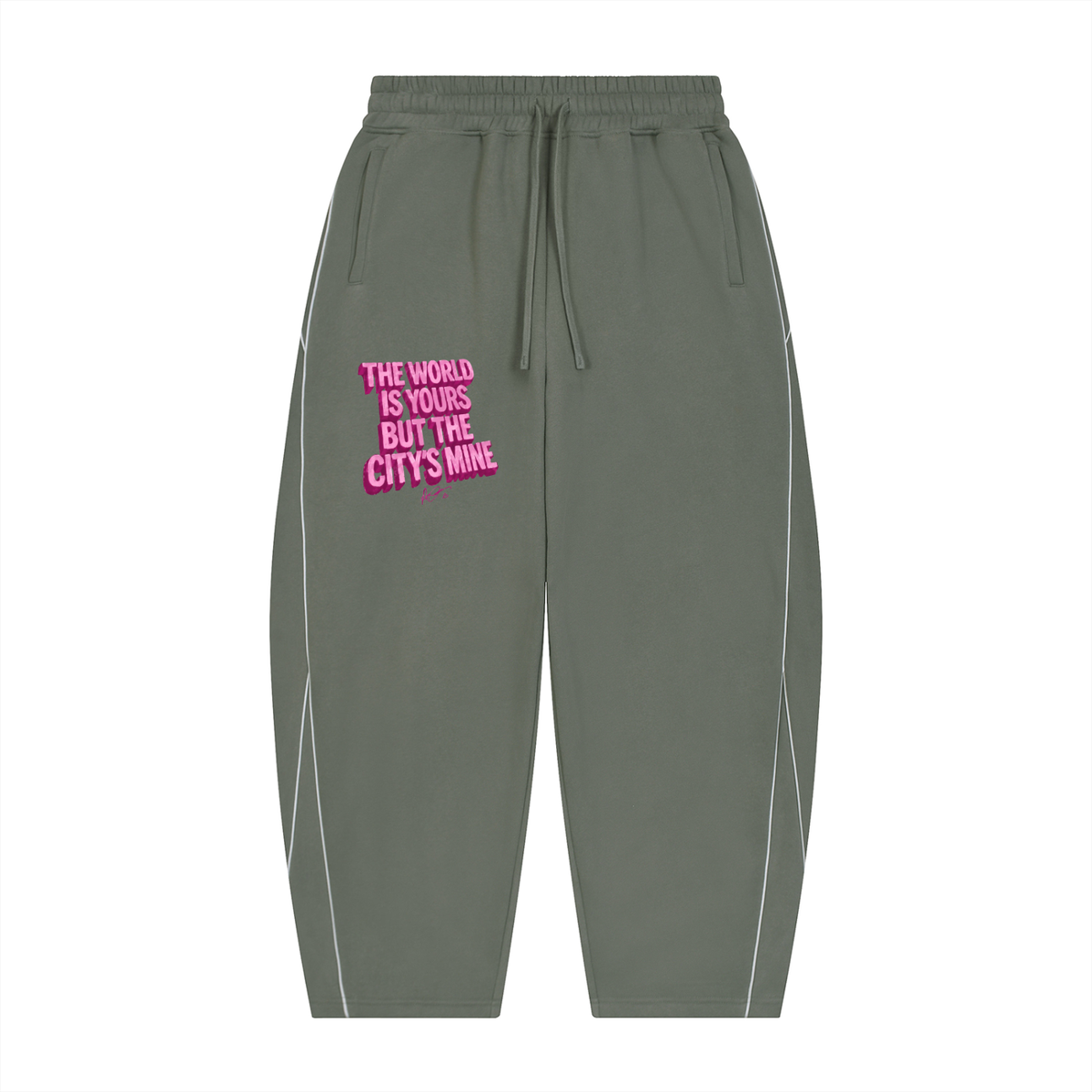Unisex Piping Fleece Barrel Leg Sweatpants