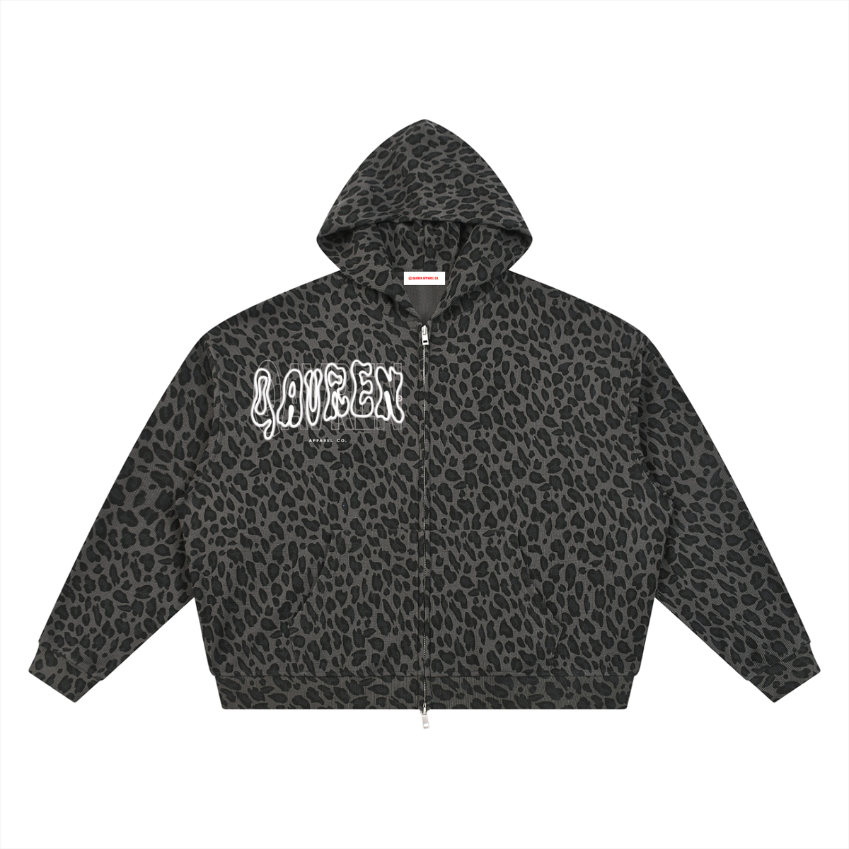 Unisex Leopard Print Waffle Zip up Hoodie