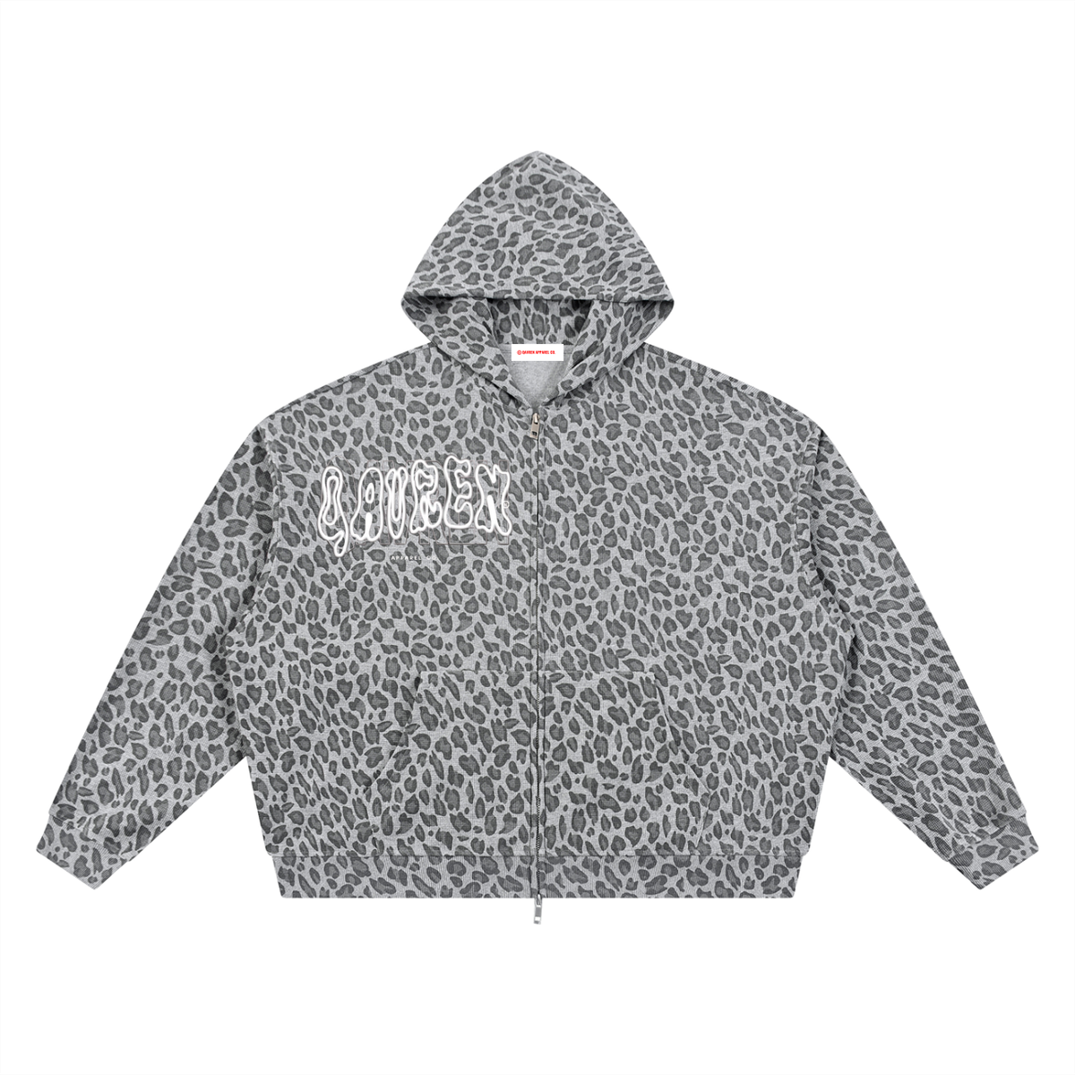 Unisex Leopard Print Waffle Zip up Hoodie
