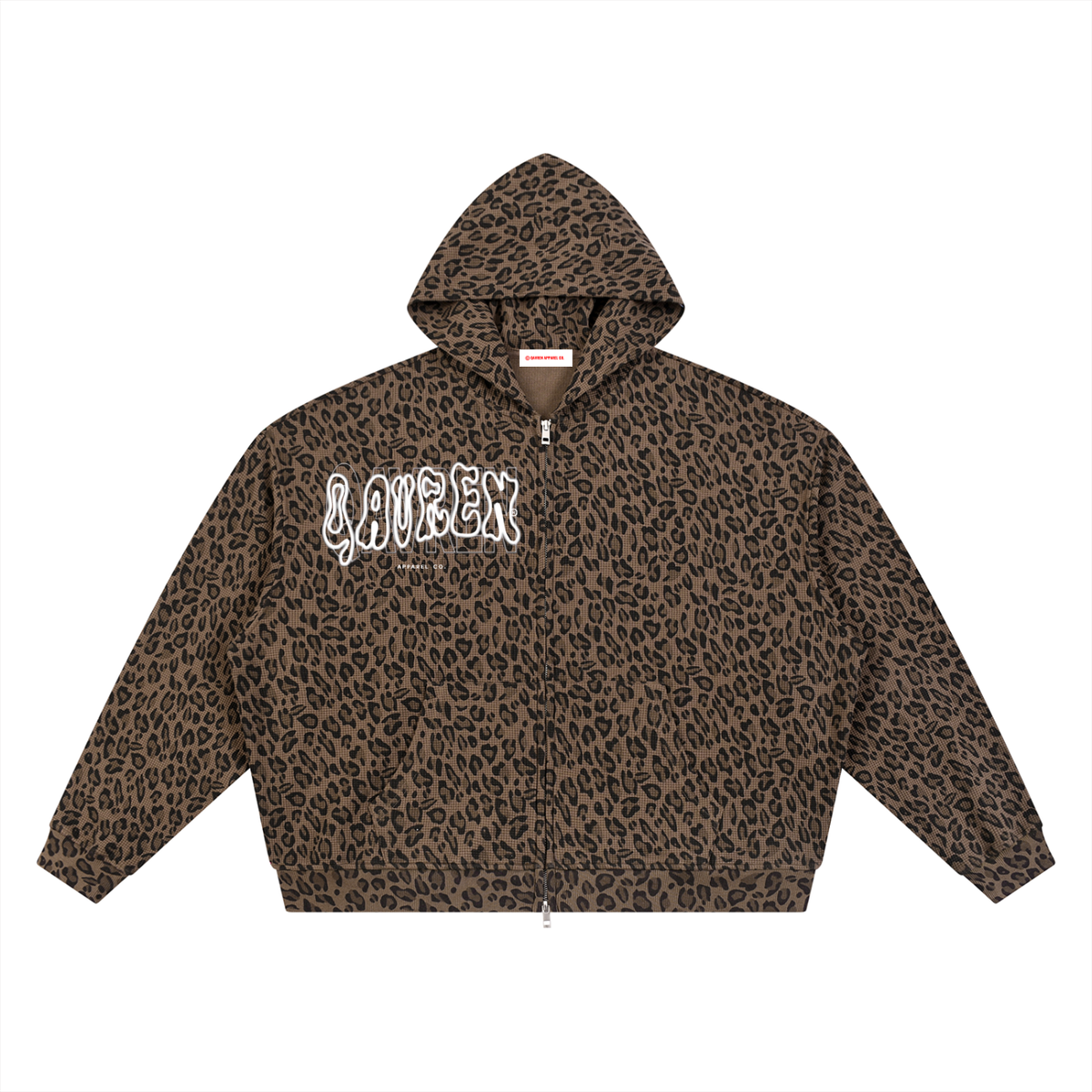 Unisex Leopard Print Waffle Zip up Hoodie