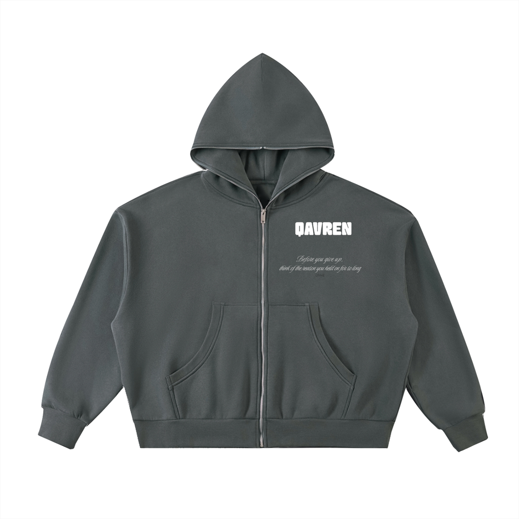 Fleeced Full-Zip Boxy Hoodie