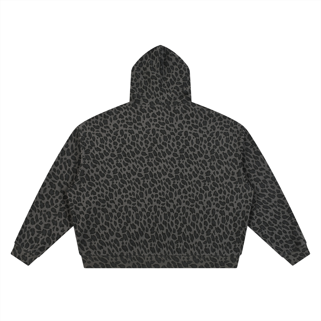 Unisex Leopard Print Waffle Zip up Hoodie